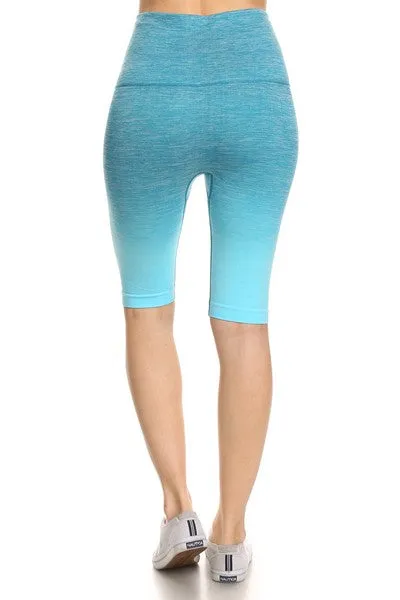 Yelete Dip Dye Ombre Athletic Biker Shorts w/High Waist Band