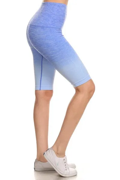 Yelete Dip Dye Ombre Athletic Biker Shorts w/High Waist Band