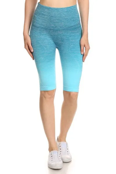 Yelete Dip Dye Ombre Athletic Biker Shorts w/High Waist Band