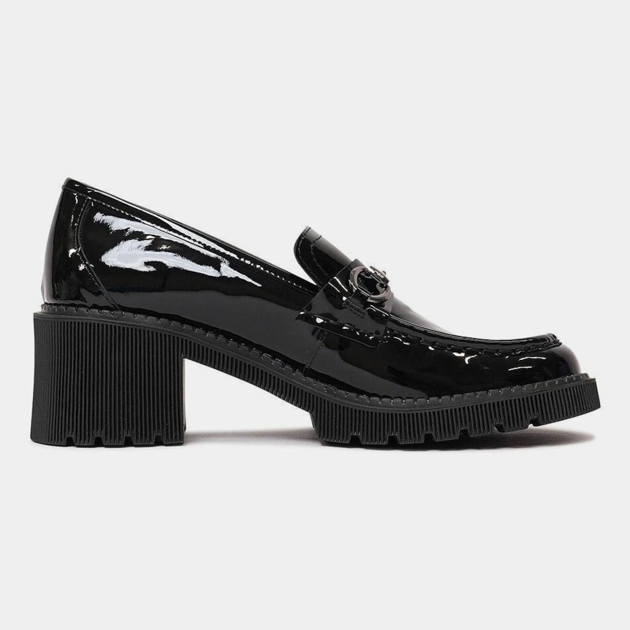 Zoey Black Patent Leather Heeled Loafers