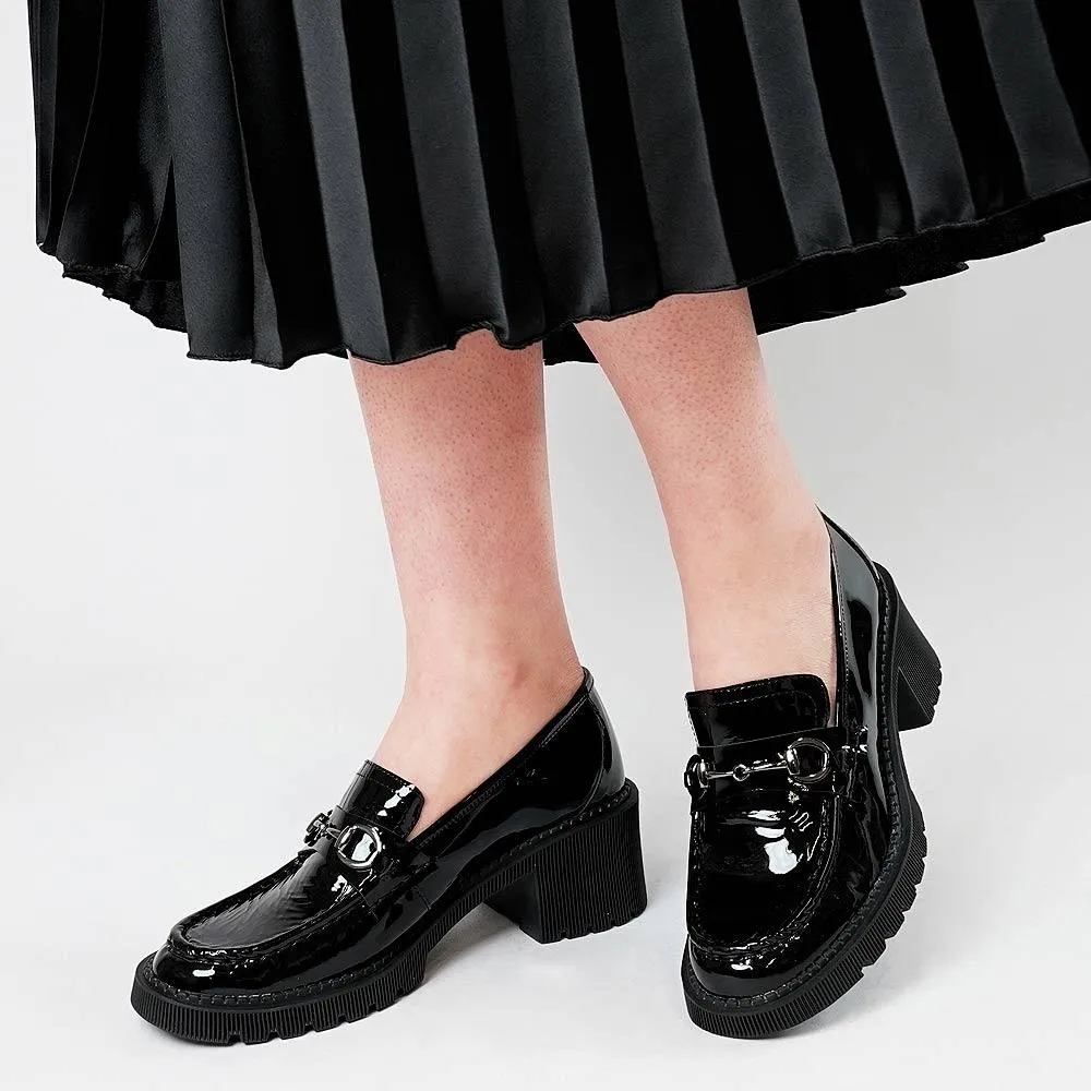 Zoey Black Patent Leather Heeled Loafers