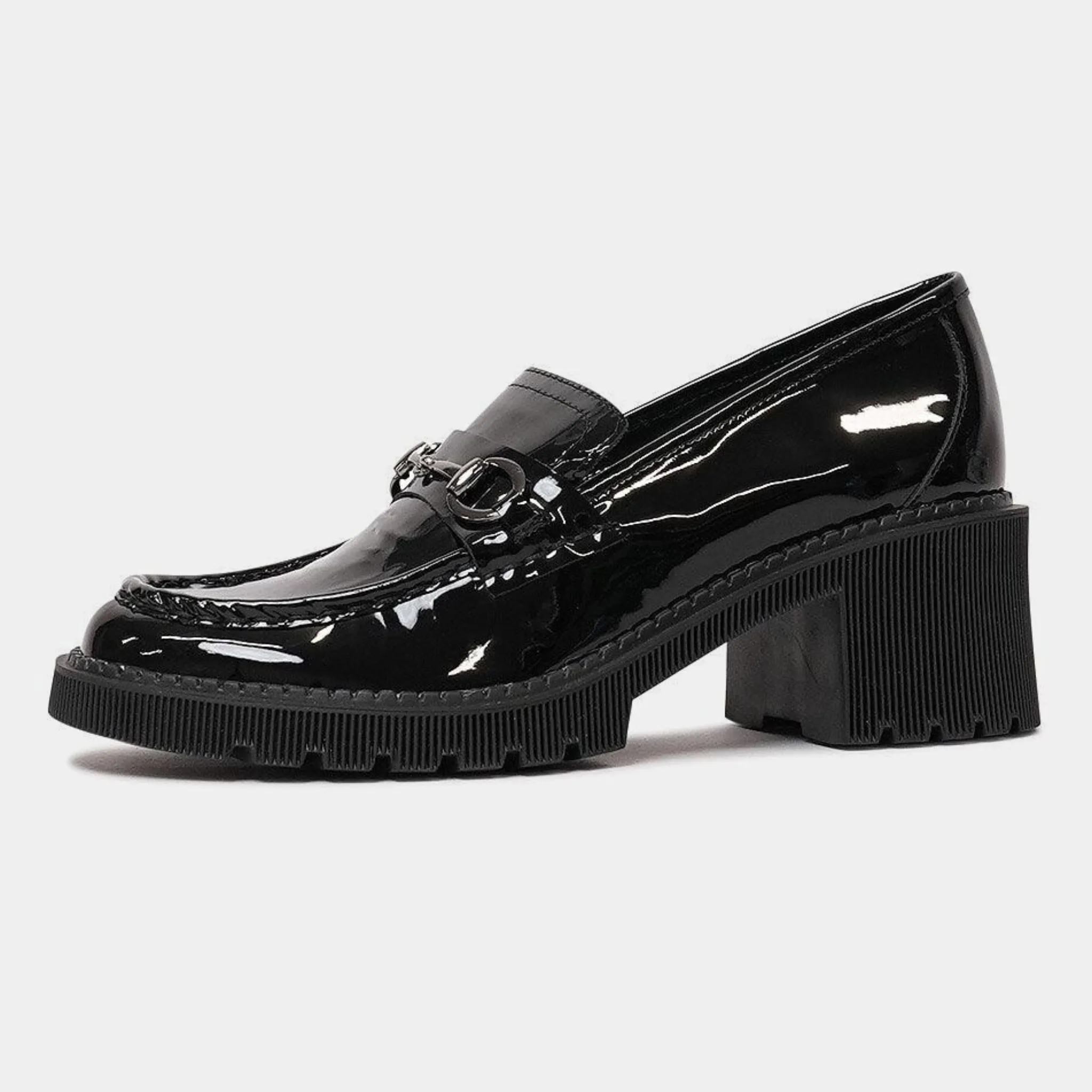 Zoey Black Patent Leather Heeled Loafers