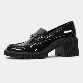 Zoey Black Patent Leather Heeled Loafers